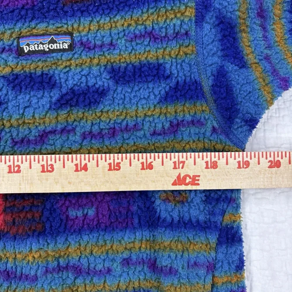 Vintage Patagonia Kids size 8 Synchilla Fleece 1/4 Zip Blue Aztec Pocket USA